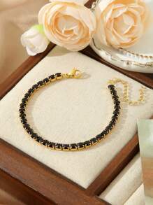 1 件 18K 镀层不锈钢彩色锆石手链，时尚法式女性设计，适合派对、约会、办公室装扮 - 手鍊 - 查看 3