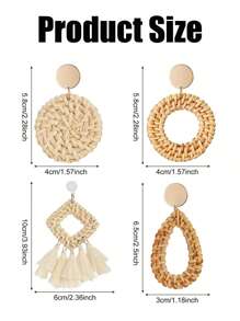 Xiacheng 1-4 pares de brincos de vime para mulheres, itens essenciais de praia, borla, brincos de palha boho
