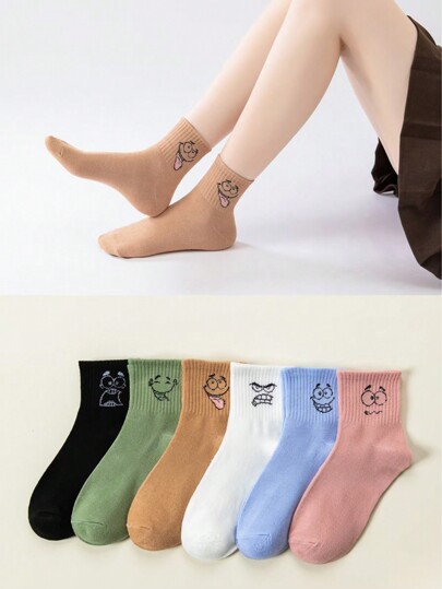 6 Paar Damen bequeme, modische, vielseitige einfarbige, süße Ausdrucks Kurzsocken