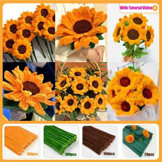 320 Fluffy Pipe Cleaners Craft Supplies Golden Bouquet Supplies Sunflower Pipe Cleaners Bulk DIY Flower Bouquet Kit Graduation Gift, Wedding Gift, Valentine's Day Gift, Chenille Stems Art
