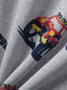 2 件套幼儿男童卡通卡车印花轻便长袖上衣和裤子休闲睡衣套装，春夏 - 彩色 - 查看 9