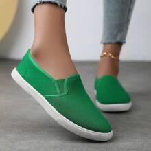 Unisex Solid Color Casual Shoes, Low-Cut Round Toe Slip-On Sneakers, Women's Flat Shoes, Casual Sports Outdoor Shoes, Work Shoes