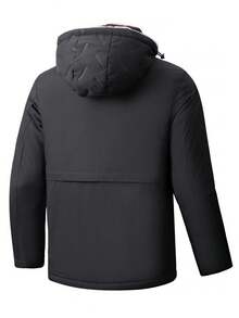Men's Winter Jacket, Warm Fleece Hooded, Fashionable Casual Outerwear - Black - View 2