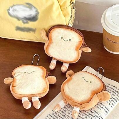 Leuk portemonneetje met cartoonfiguurtje in de vorm van een toastje, draagbaar en lichtgewicht portemonneetje, sleuteletui, oordopjeshoesje voor meisjes
