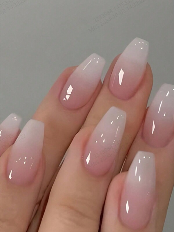 24pcs Gradient Fake Nails French Ballerina Nail Waterproof Faux Medium Coffin False Nails Fingernails Press On Nails Tips