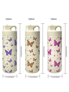 1 pezzo 500ml (16,9 once) Tazza termica a doppia parete in acciaio inox con stampa di leopardo e farfalla, con cannuccia, adatta per ufficio, all aperto, casa, auto, scuola, feste, compleanni, regali per il ritorno a scuola