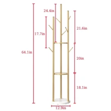 Gold Coat Racks Freestanding With 3 Storage Shelves, Metal Coat Racks Stand With 9 Hooks And Heavy Marble Base, Entryway Coat Racks Tree Hanger, Purses Racks - Gold - View 5