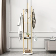 Gold Coat Racks Freestanding With 3 Storage Shelves, Metal Coat Racks Stand With 9 Hooks And Heavy Marble Base, Entryway Coat Racks Tree Hanger, Purses Racks - Gold - View 2