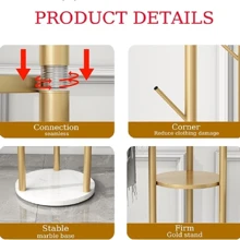 Gold Coat Racks Freestanding With 3 Storage Shelves, Metal Coat Racks Stand With 9 Hooks And Heavy Marble Base, Entryway Coat Racks Tree Hanger, Purses Racks - Gold - View 4