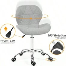 Modern Labm Wool Swivel Office Chair, Height Adjustable Padded Armless Desk Chair With Wheels For Home Office - Grey - View 6