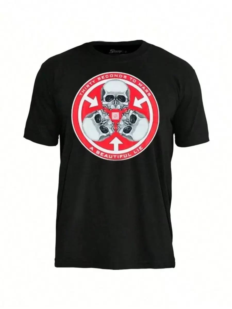 Rock T-Shirt 30 Seconds To Mars A Beautiful Lie Music Shirt Blouse Unisex Men Women 100% Cotton Top Premium Streetwear New Release Fast Shipping Various Colors!! Plus Size - 黑色 - 查看 1