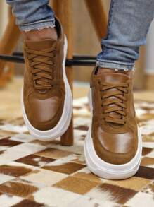 Men's Sneakers High Sole Platform Casual Minimalist Versatile - 駝色 - 查看 5