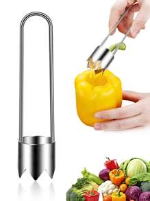 1 szt. Wydrążacz do warzyw i owoców, Wydrążacz do nasion papryki, Wydrążacz do nasion czerwonej papryki, Wydrążacz ręczny, Wydrążacz do owoców, Wydrążacz do jabłek, Wydrążacz do gruszek, Wydrążacz ze stali nierdzewnej, Maszyna do krojenia papryki, Narzędzie do usuwania pestek chili, Wydrążacz do warzyw i papryki, Przyrząd kuchenny - Srebro - Zobacz 1