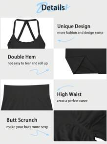 VVX Women's 2 Piece Outfits Casual Sets Ruched Camisole Tops And High Waisted Shorts/Pants Leggings Tracksuit Sets - 黑色 - 查看 4