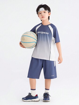 zosee 2pcs Young Boy Breathable Mesh Sportswear Set, Quick Dry Basketball Outfit