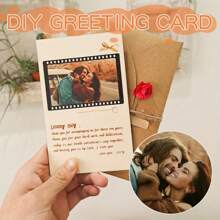 1set Customized Greeting Cards With Wooden Photo Album - Personalized DIY Cards For Anniversaries, Birthdays, Valentine's Day, Christmas, Thanksgiving - Suitable For Boyfriends, Girlfriends, Mother's Day, Father's Day, Pets - Includes Decorative Twine And Stickers,Back To School,School Supplies