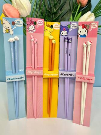 Sanrio 1 stuk -serie leuke eetstokjes, cartoon-eetstokjes , Melody, , materialen, antislip- en schimmelwerende eetstokjes, draagbaar eet- en feestgerei