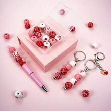 Valentine's Day Beads Set Of 12 Lips Love Heart Letter Pattern Wooden Beads For Bracelets Crafts