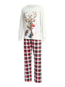 Women Christmas Pajamas Long Sleeves + Trousers Elk Pattern Festive Accessory