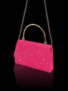 优雅女士晚宴手提包，精致奢华的单肩包，配有闪亮水钻项链、手链和耳环套装，时尚的单肩包适合派对女孩、女士、新娘，是派对、婚礼、舞会、晚宴的完美之选。 - 玫紅色 - 查看 3