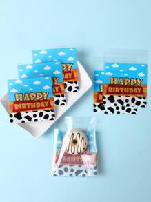 50pcs/100pcs Cartoon Birthday Candy Bags, Self-Sealing Gift Packaging Bags, Cow, Blue Sky & White Cloud Printed Gift Bags, Cake Bags, Transparent Cellophane Candy Bags, Suitable For Lollipops, Cake Pops, Candies, Chocolates And Cookies, Birthday Wedding Party Supplies, Kitchen Accessories, Small Birthday Party Favors - Multicolor - View 2