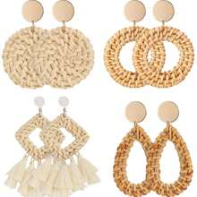 Xiacheng 1-4 pares de brincos de vime para mulheres, itens essenciais de praia, borla, brincos de palha boho