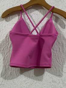 Cropped Top In Neuprene Fabric With Tulle And Extra Shiny With A Cup, Size 36-40 - Rosa vieja - Ver 2