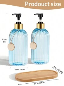 GAONLY 2 pièces Distributeur de savon bleu clair de 500 ml pour la cuisine, distributeur de savon liquide rechargeables avec pompe en bambou, distributeur de savon transparent pour la salle de bain pour le savon à vaisselle, le savon pour les mains, décoration de salle de bain maison, décoration d'automne, retour à l'école