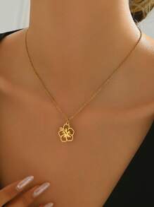1 pieza Collar de flor hueca de estilo francés minimalista para mujeres, joyería de acero inoxidable para uso diario, San Valentín