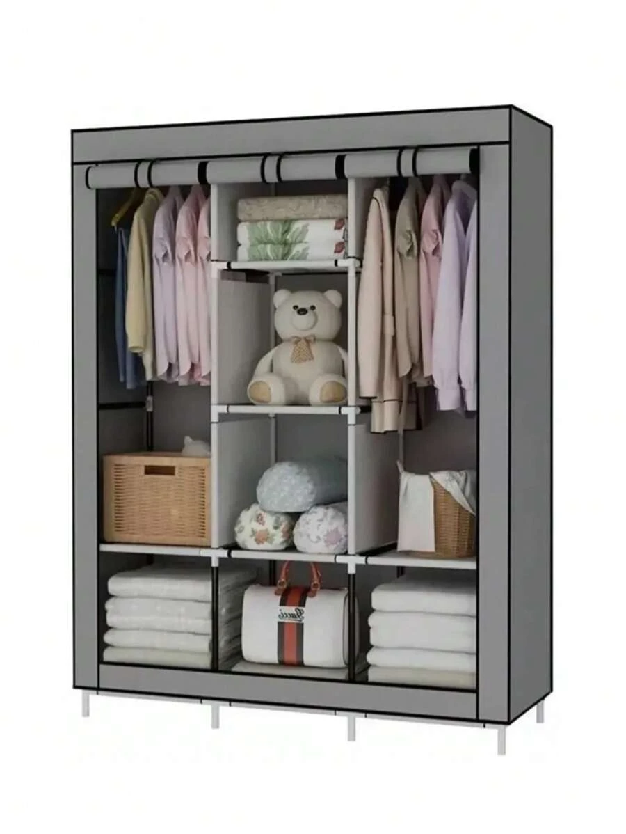 Buildable Closet With Dust-Repellent Fabric, Strong And High-Quality Structure - Practical And Aesthetic Design For Efficient Home Organization - Modular Buildable Closet With Strong And Dust-Repellent Fabric - Practical And Elegant Storage For Clothes And Accessories, Made With Highly Durable Materials, End Of Year Dresses - Light Grey - View 1