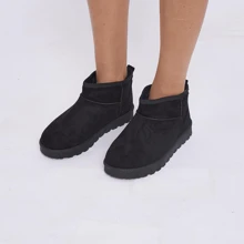 Women's Winter Suede Cosy Faux Fur Ultra Mini Ankle Snow Boots Shoes - Black - View 6