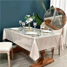 Mantel rectangular de 55 x 118 pulgadas, protector de mantel de vinilo impermeable y lavable, cubierta de mesa de plástico a prueba de derrames de aceite para cenar, picnic, acampar, al aire libre, transparente - transparente - Ver 2