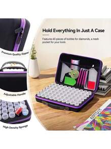 30/60/120Slots,Diamond Painting Storage Case, Upgraded Canvas Organizer With Accessories Shockproof Bead & Art Supply Holder, Portable Jewelry Container With Tools, Multifunctional Craft & Sewing Supplies Kit, Plastic Material