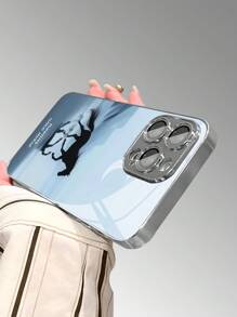 1 st. Aangepaste tekst glazen behuizing, gegalvaniseerde behuizing, compatibel met iPhone 16 Promax/16/15 Pro/14 Promax/11 Promax/12/13 Pro/7 Plus/13 Promax, rennend paardenpatroon, aangepaste tekst, koppels stijl, met cameralensbeschermer, minimalistische luxe