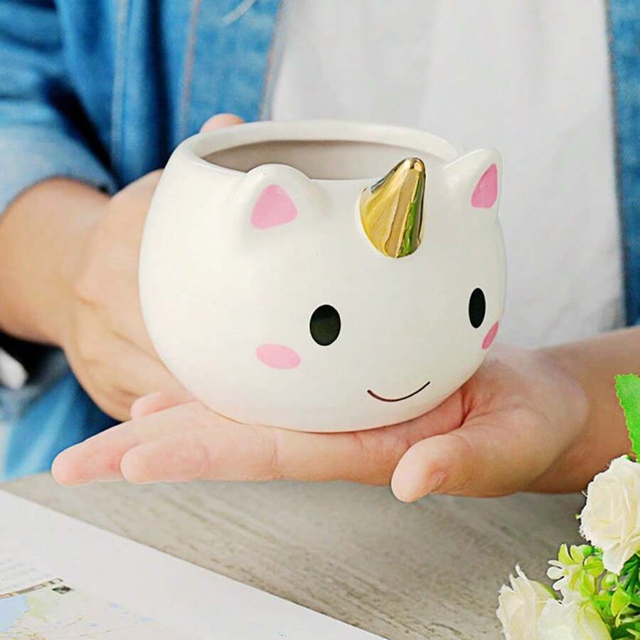 Einhorn-Kaffeetasse, 3D-Keramik-Teetasse, Cartoon-Einhorn-Tasse für das Homeoffice, einzigartiges Weihnachtsgeschenk, Weihnachtsgeschenk, Muttertag, Geburtstag, Erntedankfest - Weiss - Übersicht 1