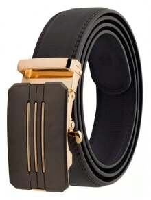 Men's Belt Luxury Leather Ratchet Buckle Wide Large 1.20 CMCasualPU LeatherBuckle - Black - View 3