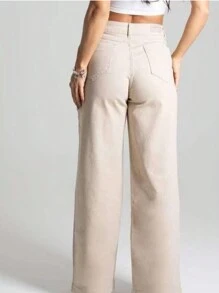 Women's Wide Leg High Waisted Butt Lifting Jeans--88 - bege1 - Xem 2