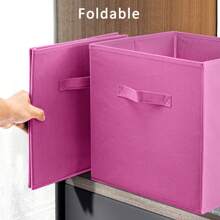 Set Of 6 Foldable Cube Storage Boxes Organiser Basket Containers Handles Home Office - Rosa - Ver 8