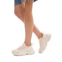 Women's Platform Chunky Fashion Sneakers – Slip-On, Stylish, Lightweight, And Classic Casual Walking Shoes - 米色 - 查看 6