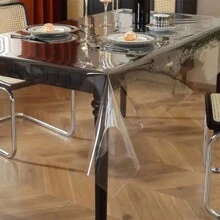 Mantel rectangular de 55 x 118 pulgadas, protector de mantel de vinilo impermeable y lavable, cubierta de mesa de plástico a prueba de derrames de aceite para cenar, picnic, acampar, al aire libre, transparente - transparente - Ver 8