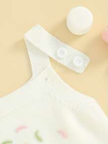 Infant Baby Girls Summer Romper Sleeveless Letter Embroidery Sweater Romper Birthday Clothes Outfits - trắng - Xem 5