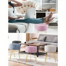 Dressing Table Stool, Round Vanity Stool, Stool Chair For Dressing Table, Makeup Stool With Gold Iron Legs For Bedroom Living Room, Pink - Pink - View 5