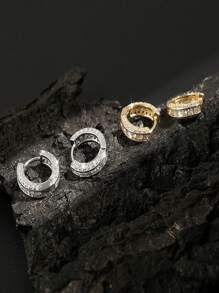 2件套男士朋克耳环，钛金属耳钉，金银色镶钻耳环