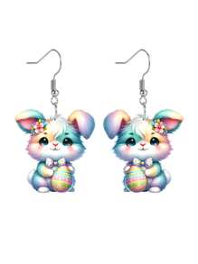1 对时尚亚克力复活节彩蛋兔子耳坠女款 Y2K 可爱复活节兔子耳环节日派对耳环时尚百搭耳环送给朋友和姐妹闺蜜的最佳节日礼物 - 彩色 - 查看 6