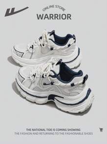 1 Pair Men's Sporty Front Lace Up Thick Sole Light Breathable Mesh Casual Outdoor Sneakers - Blue and White - View 5