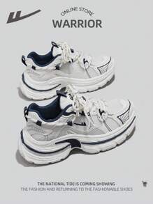 1 Pair Men's Sporty Front Lace Up Thick Sole Light Breathable Mesh Casual Outdoor Sneakers - Blue and White - View 3