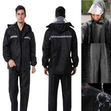 Motorcycle Raincoat Set Men Women Adult Reflective Strip Waterproof Hood 8576 - màu đen - Xem 2