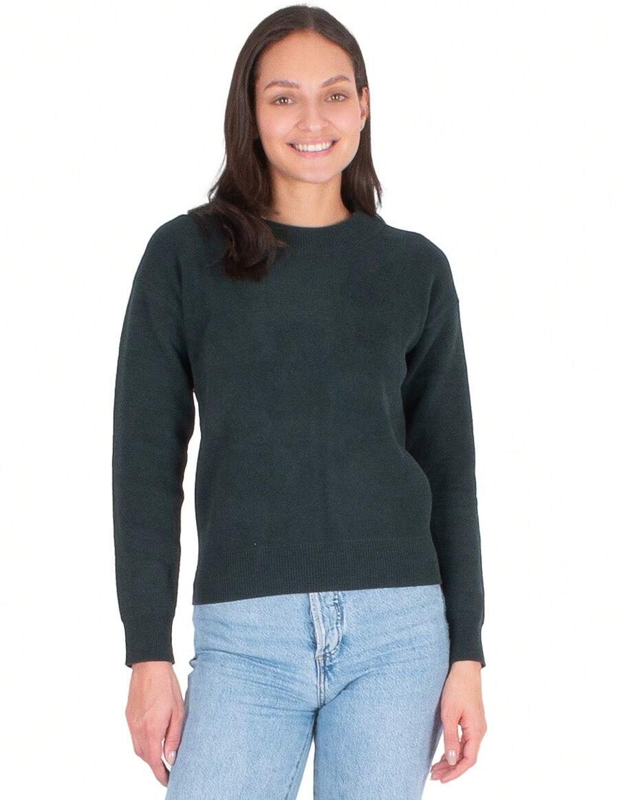 Generra | Suéter Liso con Cuello Redondo para Dama - Verde Oscuro - Ver 1