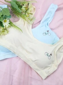 Pack de 4 Tops, para niñas con almohadillas extraibles con hermoso diseño de olanes en el resorte y una bicicleta en la parte izquierda (los colores se envían al azar) - Multicolor - Ver 3