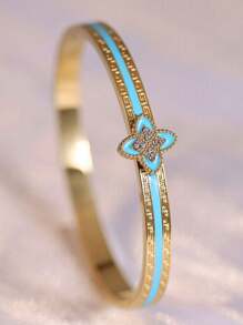 1 pieza Pulsera con trébol de cuatro hojas chapada en oro de 18K, accesorio de moda de alta gama para uso diario